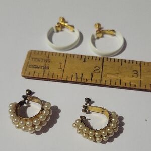 Elegant Gold and Pearl Hoop Clip On Earrings